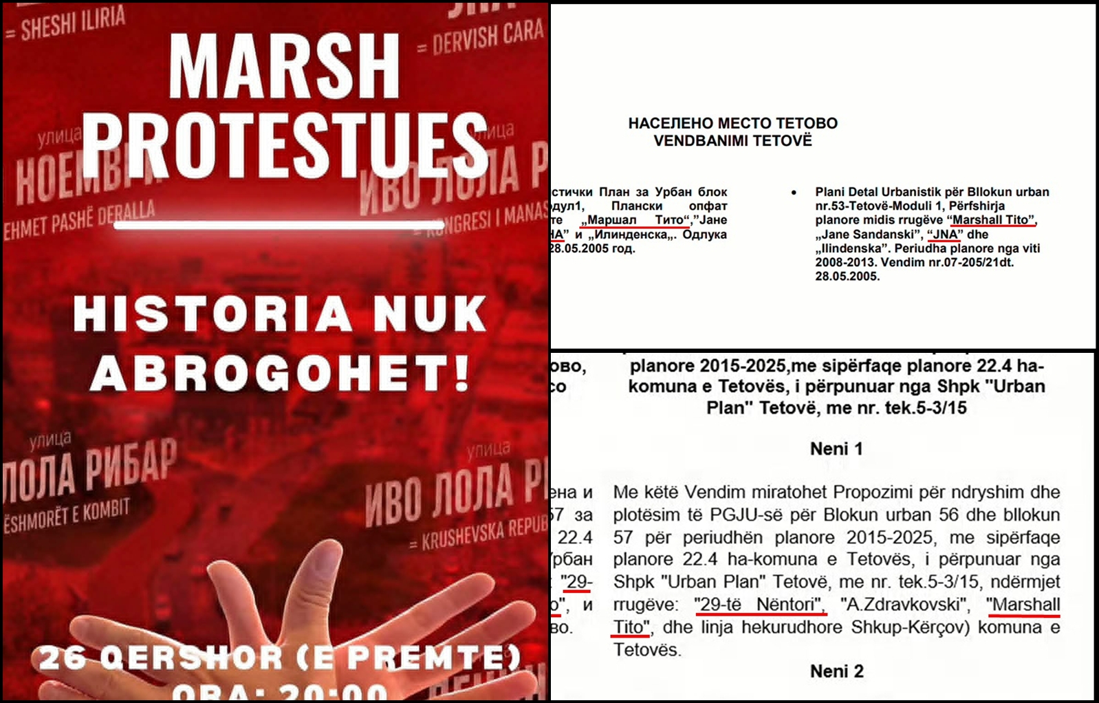 BDI do të protestojë për emrat në Tetovë  por  Marshall Tito  përdorej edhe në kohën e Teuta Arifit