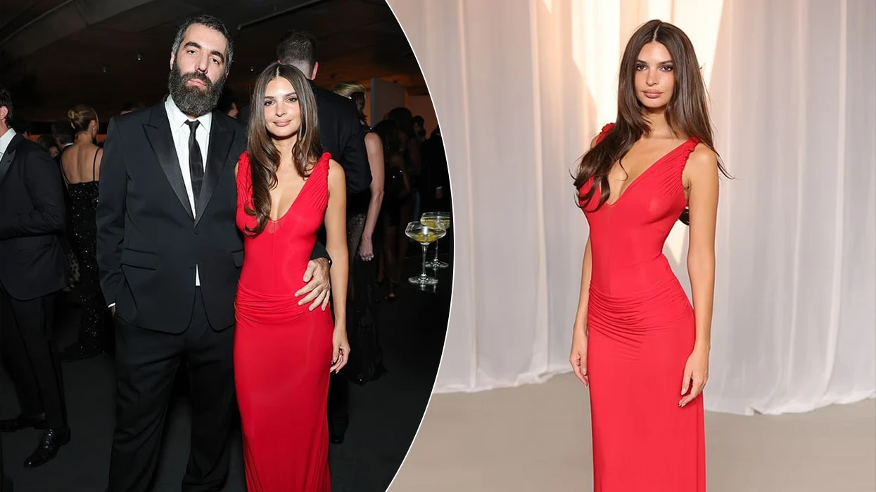 Emily Ratajkowski me fustan të kuq në krahët e regjisorit Romain Gavras në galanë e Los Angeles
